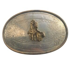 Vintage Tony Lama German Nickel Belt Buckle Cowboy Rodeo Floral Design Sz Large